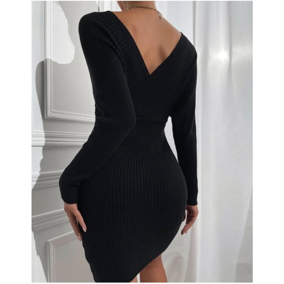 Fitted Off Shoulder Ribbed Sweater Dress - Picture 11 of 11